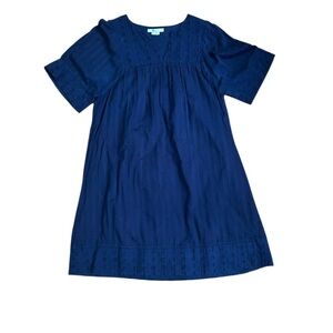 Boden Shirt Dress Navy Blue Eyelet Sleeves Cotton Size 8